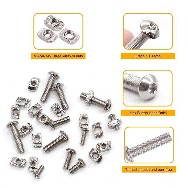 weideer 260PCS M3 M4 M5 T-Nuts Screws Assortment Kit,Nut and Bolt Assortment Sets for M-LOK System and 2020 Series Standard Aluminum - Image 3